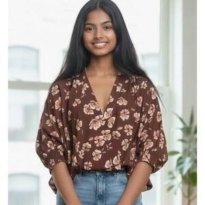 Alfani Floral Print Polyester Surplus Top, Easy Care Longer In Back